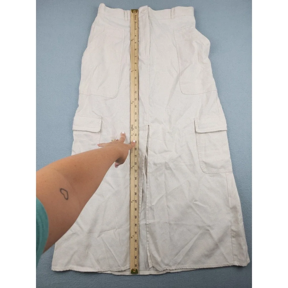 Max Studio Skirt Womens M White Cargo Maxi Twill Pockets Front Slit NWT $128
